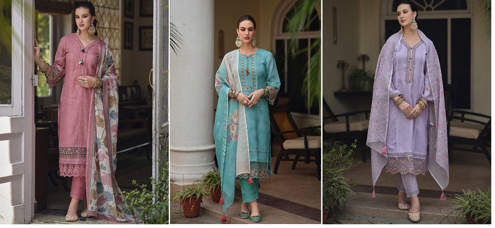 413 Women Linen Cotton Embroidered Kurti With Bottom Dupatta
